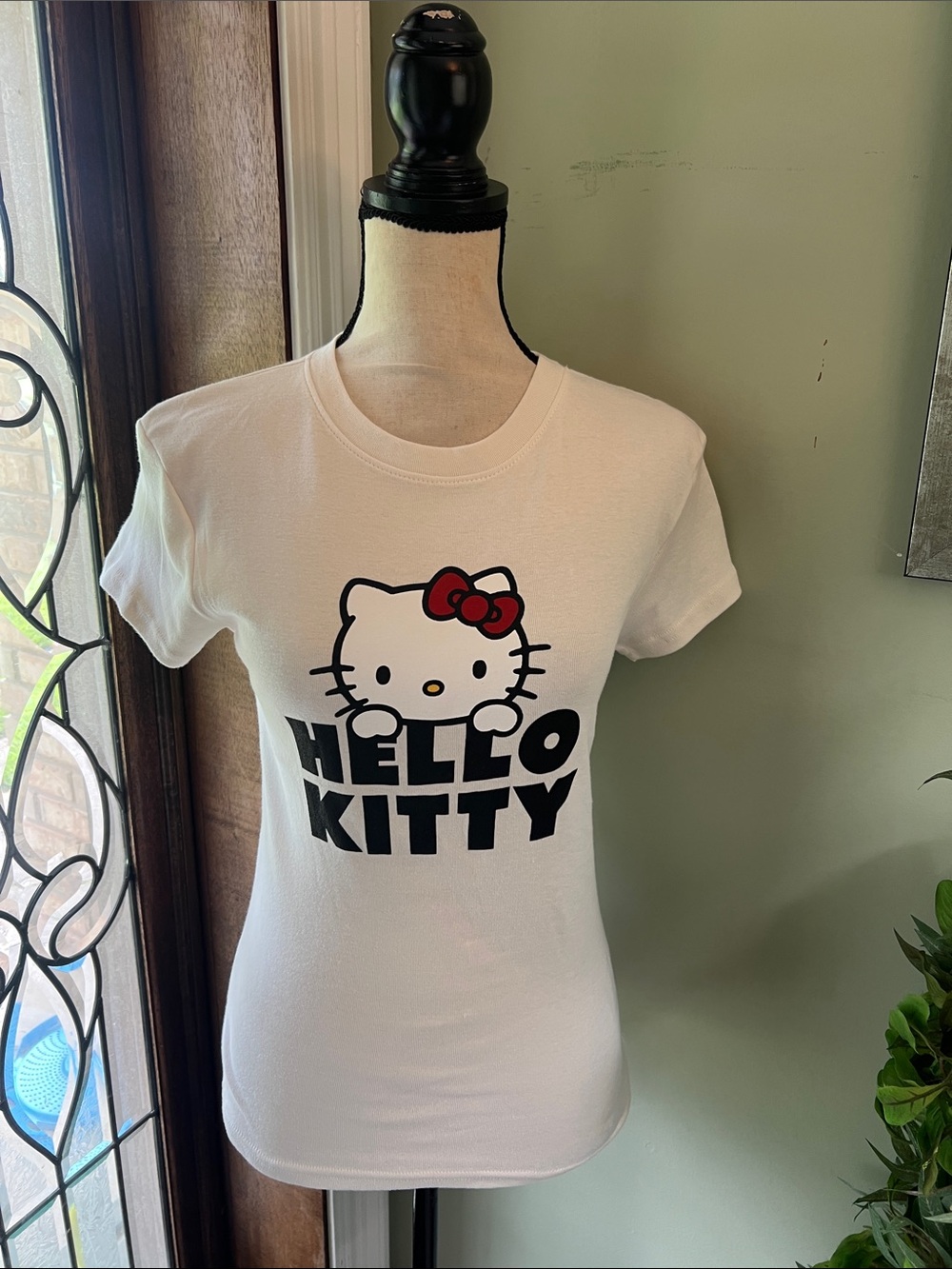 Hello Kitty White Tee with Red Bow and Black Logo